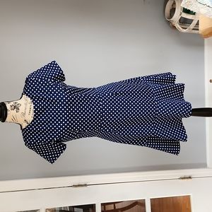 Blue and white polka dot dress